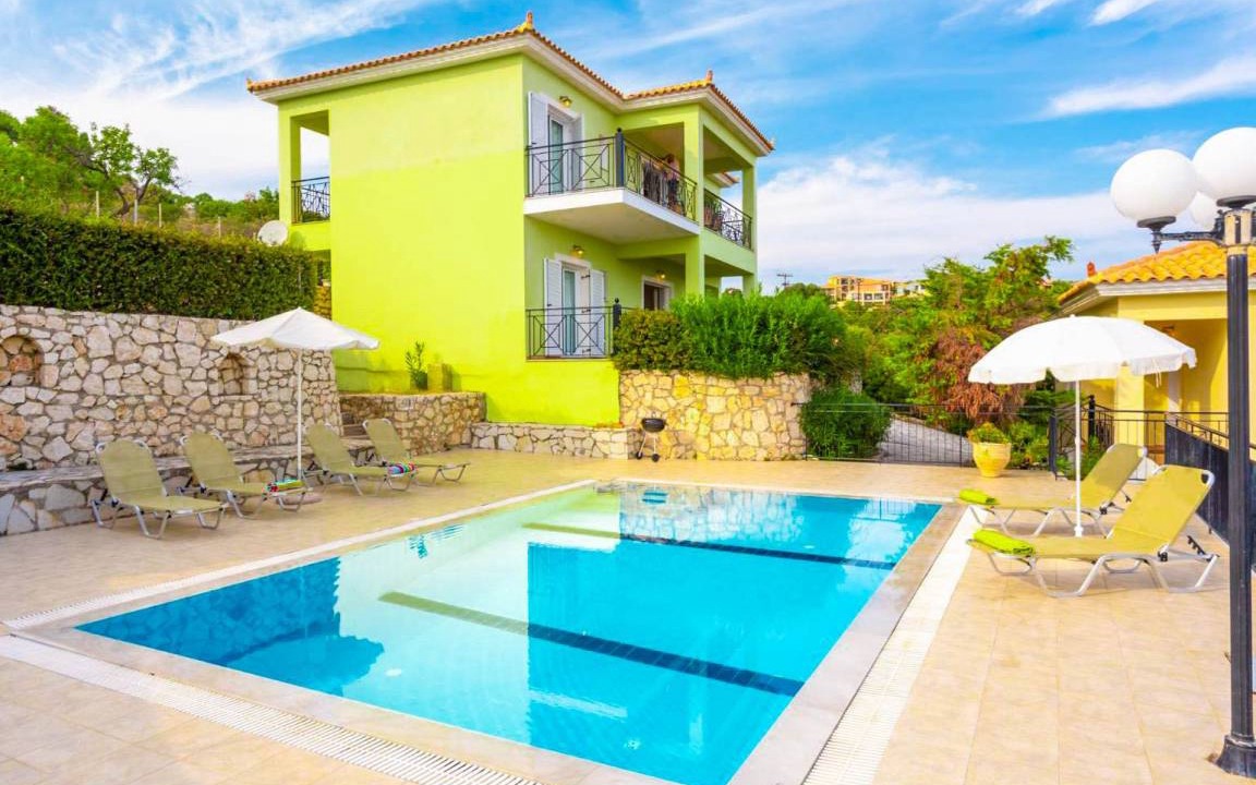 Skala Villa | Skala Villa Green: Large Private Pool, Walk to Beach, Sea Views, A/C, WiFi