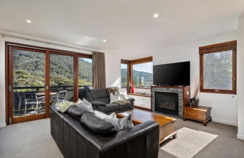Thredbo Apartment | Elevation 2 bedroom with guest room gas fire and mountain views