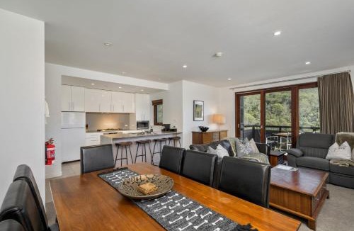 Thredbo Apartment | Elevation 2 bedroom with guest room gas fire and mountain views