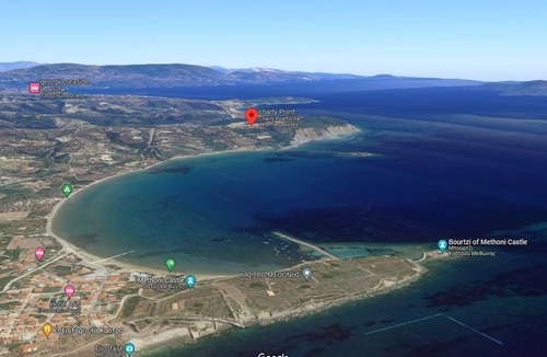 Pylos-Nestoras Villa | house-apartments ground floor panoramic view on sea fortress above ground pool