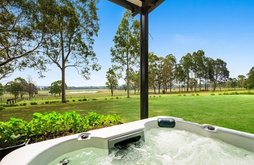 Quorrobolong Cabin | Hunter Hideaway Farm cozy cabin for two with hot tub outside the door.