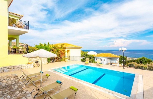 Skala Villa | Skala Villa Green: Large Private Pool, Walk to Beach, Sea Views, A/C, WiFi