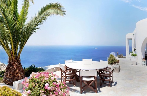 Tourlos House | Villa Magy/Terrace, garden, and pool with beautiful sea view