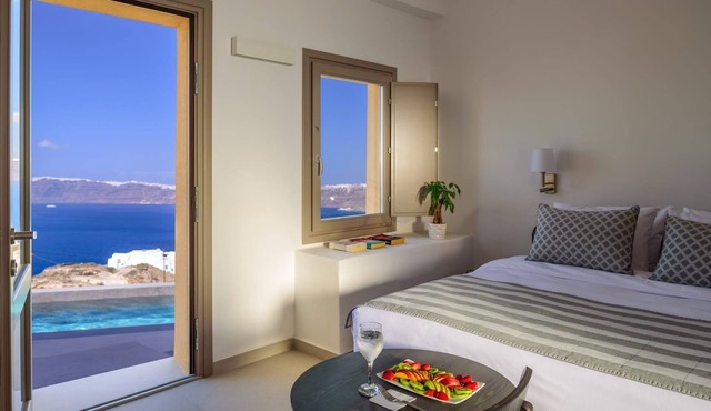 Alluring Santorini Room | Myrmidon Room | Elegant Double Room with Caldera.