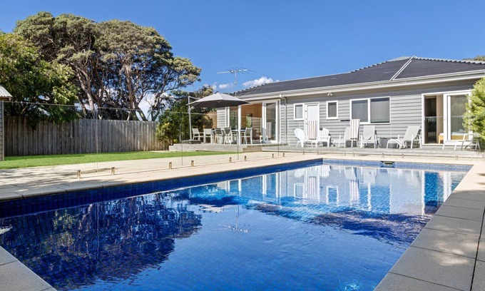 Rye House | Bluetopia - Contemporary coastal beach house with solar heated pool