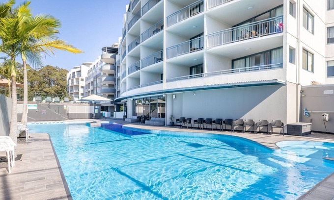 Nelson Bay Apartment | The Landmark unit 405 Resort style, spectacular water views, lift, linen, pool, games room, port-a-cot and highchair.